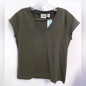 Chico’s Short Sleeve T-Shirt.  Olive Green.  Nylon/Spandex.  Size 2 (Chico’s)